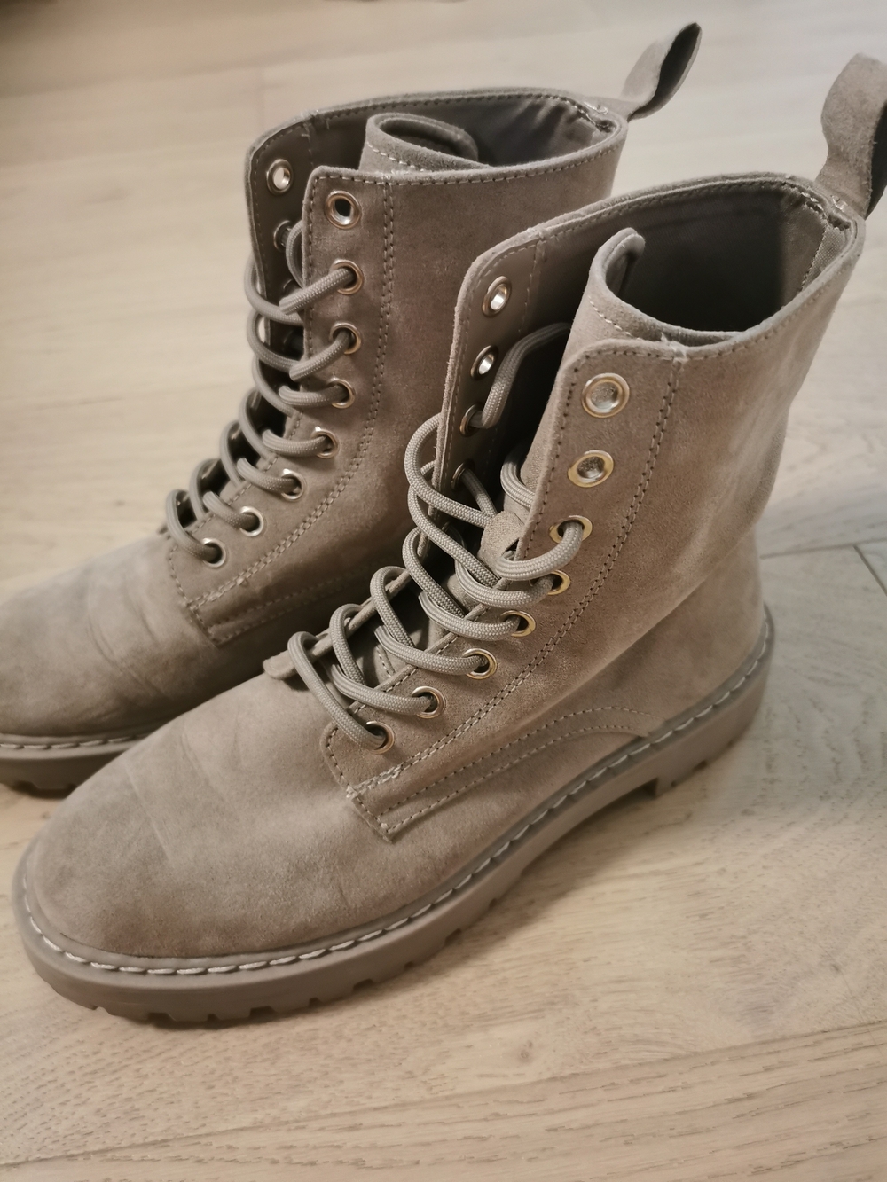 H&M Women’s Lace-Up Suede Combat Boots — Taupe